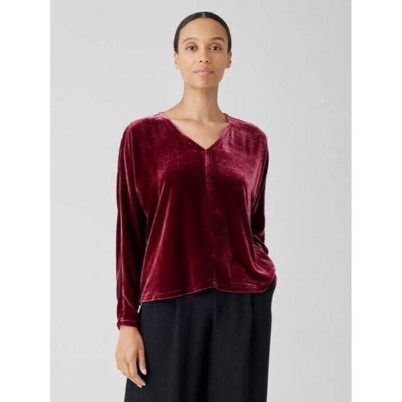 Eileen Fisher Women's‎ Size XS Deep Claret Velvet V Neck Top - Picture 8 of 8